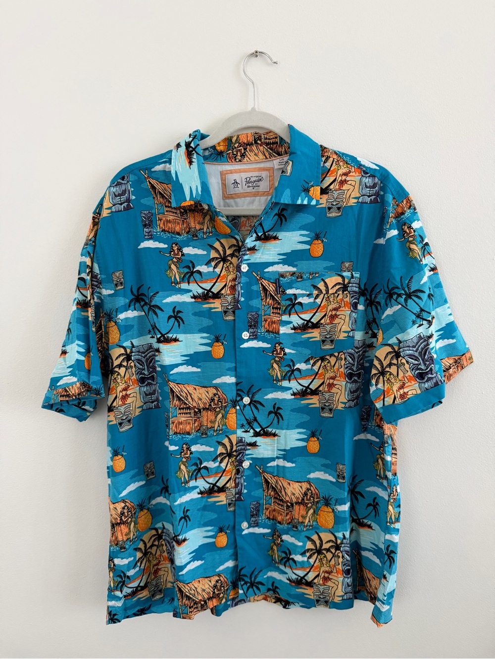 Original penguin by Munsingwear Blue Tropical Hawaiian Shirt